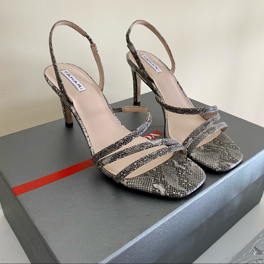 Tahari Snakeskin Mid Heeled Sandal Strappy